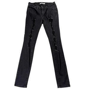 Levis 711 Jeans Womens 27 Black Y2K Skinny Distressed Stretch Denim Streetwear!!